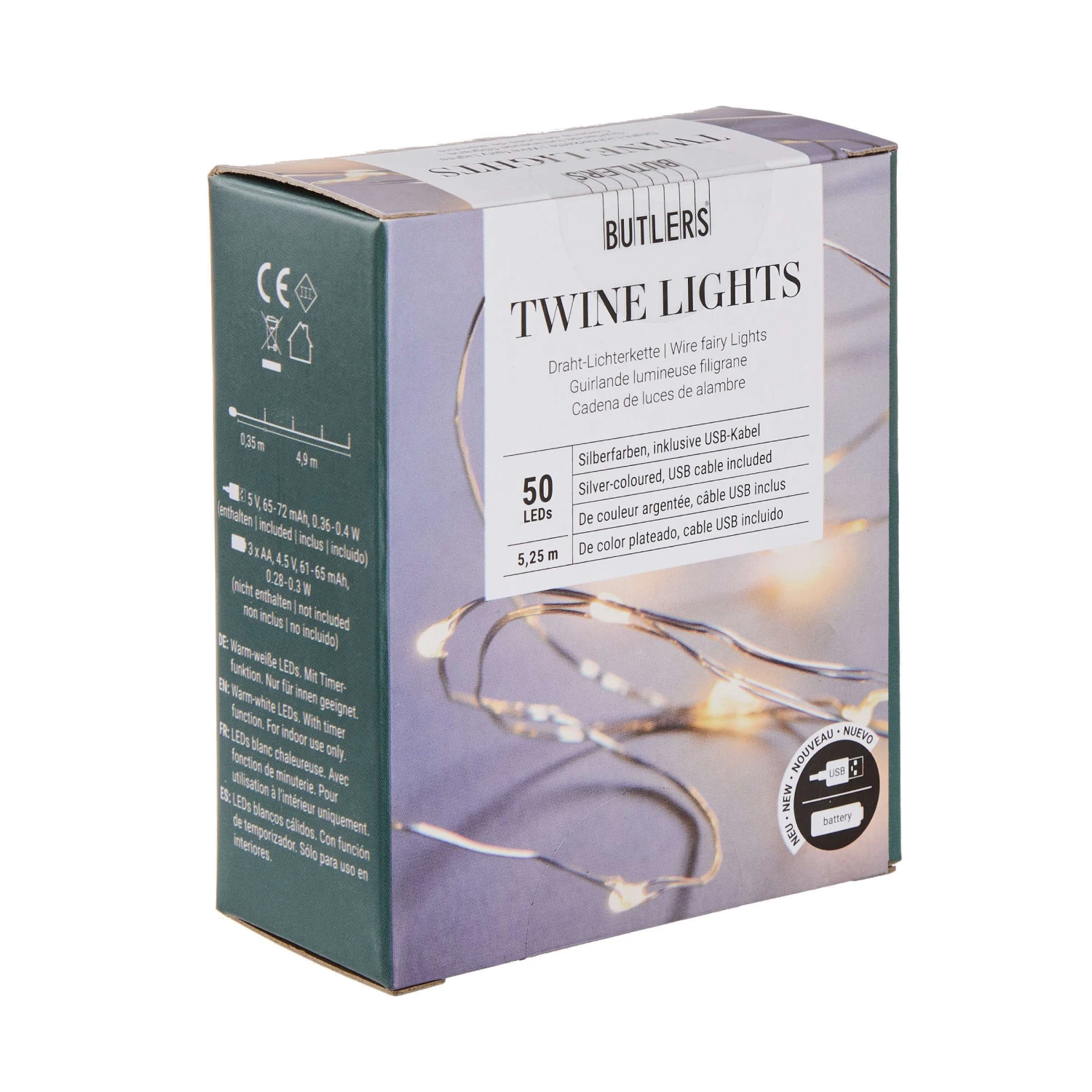 LED Lichterkette 50 Lichter mit USB-Batteriefach TWINE LIGHTS in Transparent LED Lichterkette 50 Lichter Mit USB-Batteriefach TWINE LIGHTS In Transparent -Butlers butlers led lichterkette 50 lichter mit usb batteriefach twine lights in transparent 2